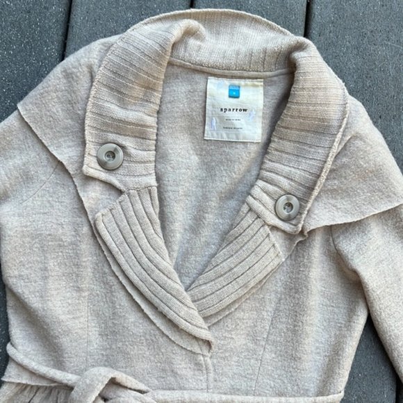 S Anthropologie Sparrow 100 percent Marino Wool darling cardigan sweater EUC tan - Picture 7 of 14